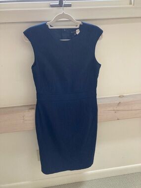 Brooks Brothers Navy Sleeveless Sheath Midi Dress